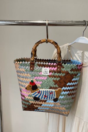 2025 Women's Summer Woven Tote Bag with Bamboo Handle - Large Capacity Beach Bag, Stylish Vegetable Basket for Seaside Vacations