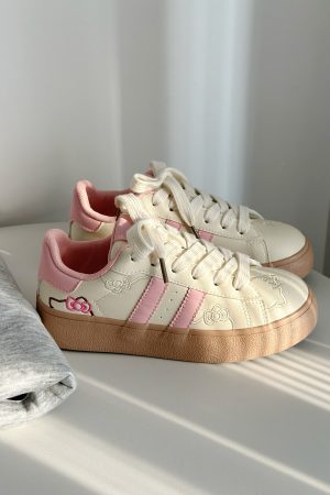 2025 Women's Thick-Soled Hello Kitty White Casual Sneakers - Versatile Y2K Style Footwear