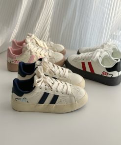 2025 Women's Thick-Soled Hello Kitty White Casual Sneakers - Versatile Y2K Style Footwear