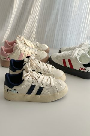 2025 Women's Thick-Soled Hello Kitty White Casual Sneakers - Versatile Y2K Style Footwear