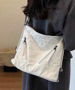 2025 Women's Trendy Pleated Tote Bag - Large Capacity Commuter Backpack & High-End Shoulder Crossbody Bag