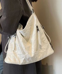 2025 Women's Trendy Pleated Tote Bag - Large Capacity Commuter Backpack & High-End Shoulder Crossbody Bag