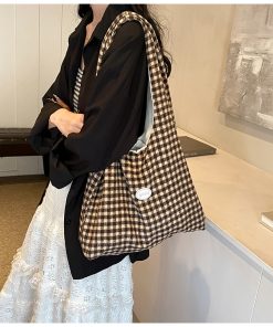 2025 Women's Woolen Plaid Tote Bag - Spring Summer Fashion, Stylish Commuting & Shopping Shoulder Bag