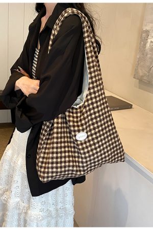 2025 Women's Woolen Plaid Tote Bag - Spring Summer Fashion, Stylish Commuting & Shopping Shoulder Bag