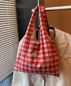 2025 Women's Woolen Plaid Tote Bag - Spring Summer Fashion, Stylish Commuting & Shopping Shoulder Bag