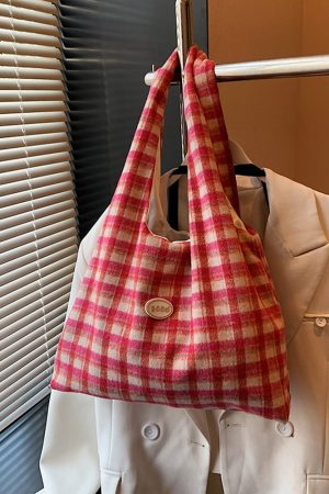 2025 Women's Woolen Plaid Tote Bag - Spring Summer Fashion, Stylish Commuting & Shopping Shoulder Bag