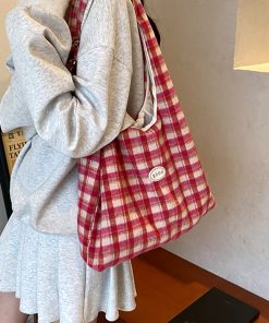 2025 Women's Woolen Plaid Tote Bag - Spring Summer Fashion, Stylish Commuting & Shopping Shoulder Bag