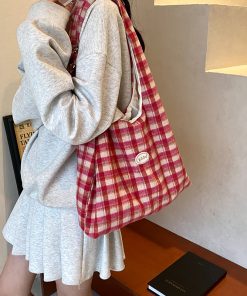 2025 Women's Woolen Plaid Tote Bag - Spring Summer Fashion, Stylish Commuting & Shopping Shoulder Bag