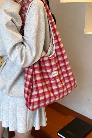 2025 Women's Woolen Plaid Tote Bag - Spring Summer Fashion, Stylish Commuting & Shopping Shoulder Bag