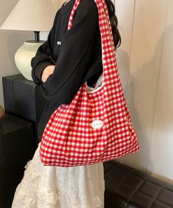 2025 Women's Woolen Plaid Tote Bag - Spring Summer Fashion, Stylish Commuting & Shopping Shoulder Bag