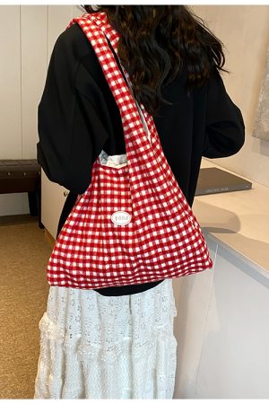 2025 Women's Woolen Plaid Tote Bag - Spring Summer Fashion, Stylish Commuting & Shopping Shoulder Bag