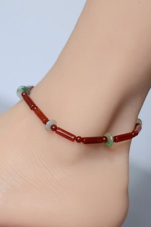 2025 Zodiac Red Jadeite Peace Knot Foot Chain Anklet - Women's Good Luck Red String Accessory