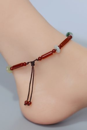 2025 Zodiac Red Jadeite Peace Knot Foot Chain Anklet - Women's Good Luck Red String Accessory