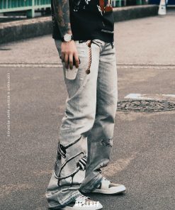 3D Digital Print Washed Distressed Wide-Leg Flared Jeans with RIRI Zipper - Y2K Inspired Fashion Statement