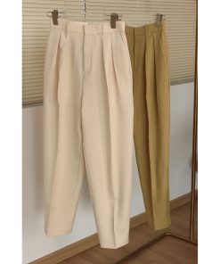 3D Double-Pleat Loose-Fit Trousers in Waltz Yarn - Versatile Women's Long Pants for Everyday Style