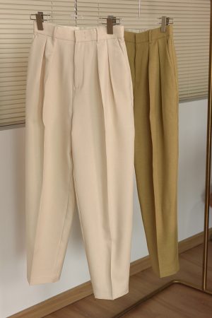 3D Double-Pleat Loose-Fit Trousers in Waltz Yarn - Versatile Women's Long Pants for Everyday Style