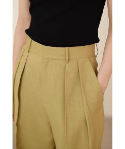 3D Double-Pleat Loose-Fit Trousers in Waltz Yarn - Versatile Women's Long Pants for Everyday Style