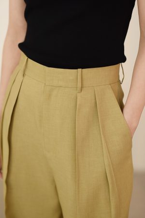 3D Double-Pleat Loose-Fit Trousers in Waltz Yarn - Versatile Women's Long Pants for Everyday Style