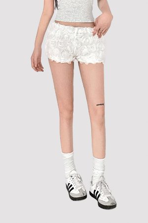 3D Floral Low-Waist Home Ultra-Shorts - Casual Hot Pants for Summer 2025, Trendy Niche Design, Y2K Style, Chic White Fashion