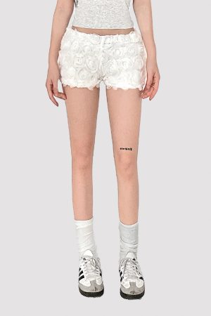 3D Floral Low-Waist Home Ultra-Shorts - Casual Hot Pants for Summer 2025, Trendy Niche Design, Y2K Style, Chic White Fashion
