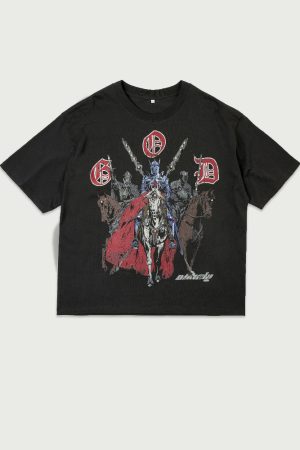 3D Pearl Hand-Painted Illustration Short Sleeve Loose Fit High Street Retro Pure Cotton T-Shirt