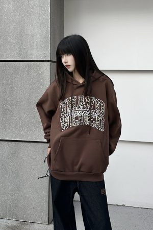 3D Pearl Letter Leopard Print Hoodie for Women, Unique American Style Sweatshirt, Trendy Couple Fashion, National Trend Look