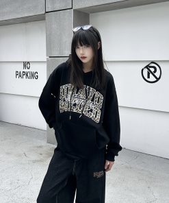 3D Pearl Letter Leopard Print Hoodie for Women, Unique American Style Sweatshirt, Trendy Couple Fashion, National Trend Look