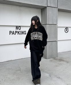 3D Pearl Letter Leopard Print Hoodie for Women, Unique American Style Sweatshirt, Trendy Couple Fashion, National Trend Look
