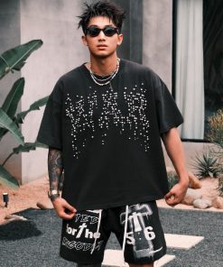 3D Pearl Melting Effect Short Sleeve Anti-War Horse Graphic T-Shirt - Trendy Summer Pure Cotton Top for Casual Style