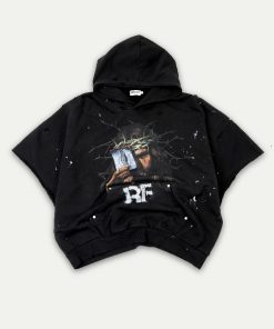 3D Printed Ink Splash Destruction Short Sleeve Hoodie - Loose Fit Streetwear T-Shirt for Urban Style Enthusiasts