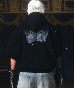 3D Printed Ink Splash Destruction Short Sleeve Hoodie - Loose Fit Streetwear T-Shirt for Urban Style Enthusiasts