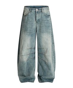 3D Scratch Cat Whiskers Baggy Summer Distressed Straight Wide-Leg Jeans - Vintage American Style