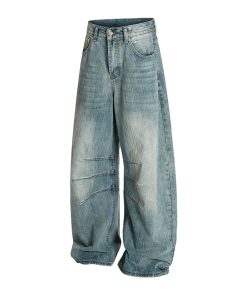 3D Scratch Cat Whiskers Baggy Summer Distressed Straight Wide-Leg Jeans - Vintage American Style