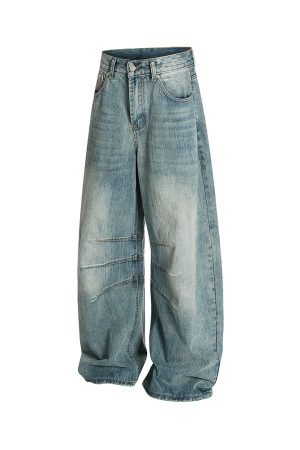 3D Scratch Cat Whiskers Baggy Summer Distressed Straight Wide-Leg Jeans - Vintage American Style