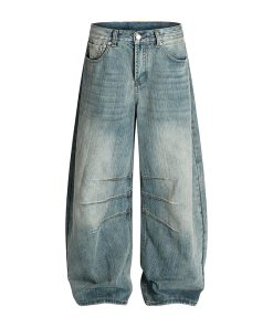 3D Scratch Cat Whiskers Baggy Summer Distressed Straight Wide-Leg Jeans - Vintage American Style