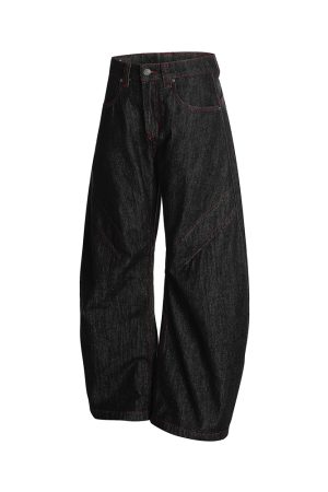 3D Scratch Red Line Design Summer Thin American Curved Blade Jeans for Men - Casual Y2K Style Fashion Apparel