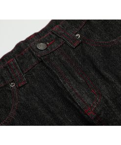 3D Scratch Red Line Design Summer Thin American Curved Blade Jeans for Men - Casual Y2K Style Fashion Apparel