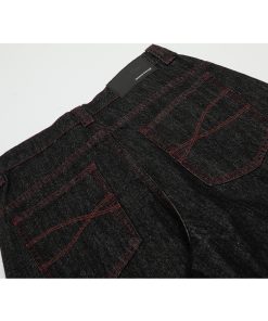 3D Scratch Red Line Design Summer Thin American Curved Blade Jeans for Men - Casual Y2K Style Fashion Apparel