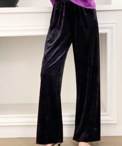 3D Soft Ice Flower Glossy Wide-Leg Velvet Pants for Women - Elastic Waist, Spring Collection, Y2K Fashion