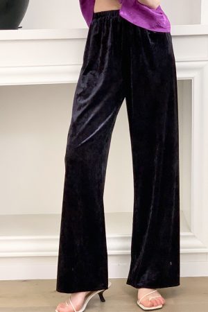 3D Soft Ice Flower Glossy Wide-Leg Velvet Pants for Women - Elastic Waist, Spring Collection, Y2K Fashion