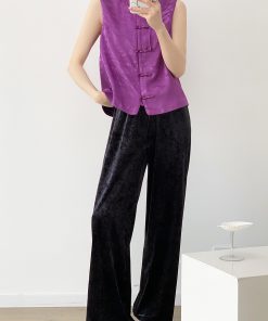 3D Soft Ice Flower Glossy Wide-Leg Velvet Pants for Women - Elastic Waist, Spring Collection, Y2K Fashion
