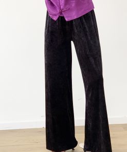 3D Soft Ice Flower Glossy Wide-Leg Velvet Pants for Women - Elastic Waist, Spring Collection, Y2K Fashion