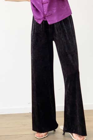 3D Soft Ice Flower Glossy Wide-Leg Velvet Pants for Women - Elastic Waist, Spring Collection, Y2K Fashion