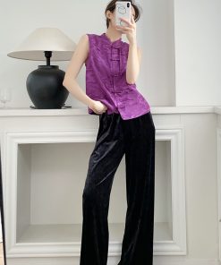 3D Soft Ice Flower Glossy Wide-Leg Velvet Pants for Women - Elastic Waist, Spring Collection, Y2K Fashion