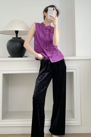 3D Soft Ice Flower Glossy Wide-Leg Velvet Pants for Women - Elastic Waist, Spring Collection, Y2K Fashion