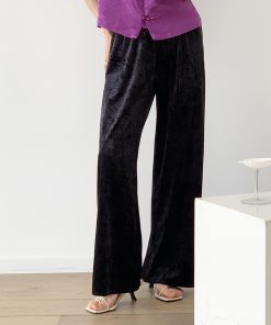 3D Soft Ice Flower Glossy Wide-Leg Velvet Pants for Women - Elastic Waist, Spring Collection, Y2K Fashion