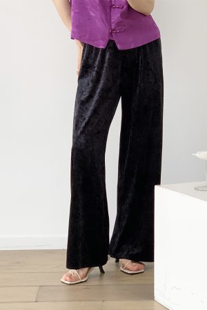 3D Soft Ice Flower Glossy Wide-Leg Velvet Pants for Women - Elastic Waist, Spring Collection, Y2K Fashion