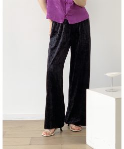 3D Soft Ice Flower Glossy Wide-Leg Velvet Pants for Women - Elastic Waist, Spring Collection, Y2K Fashion