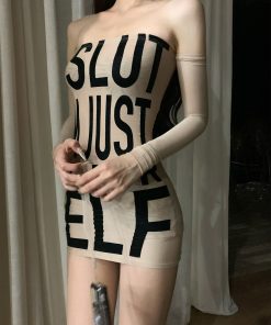 3D Velvet One-Shoulder Long Sleeve Mesh Layered Sexy Tattoo Textured Dress for Girls