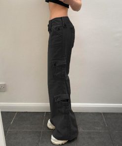 80s Hippie Vintage Workwear Multi-Pocket Low-Waist Straight Leg Casual Jeans for a Retro Look